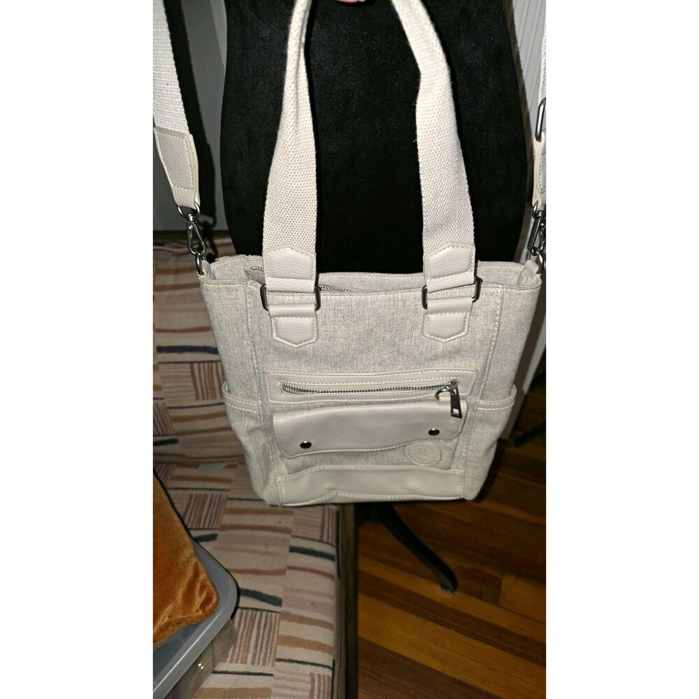 Martha Stewart Beige Satchel Top Handle Bag Zip Closure Detachable Strap Pockets